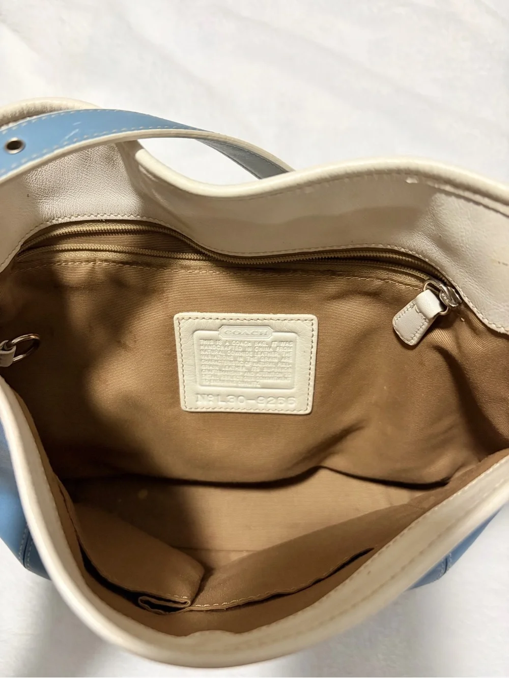 Coach Blue and Cream Leather Shoulder Bag